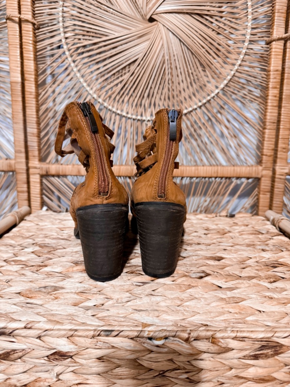 Free People Cognac Woven Leather Ankle Booties - Picture 4 of 12